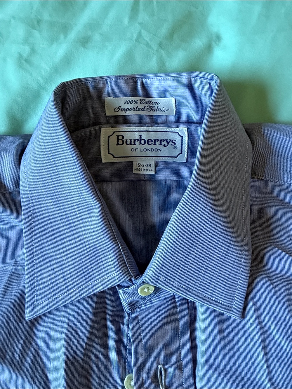 Burberrys Light Blue Striped Cotton Dress Shirt